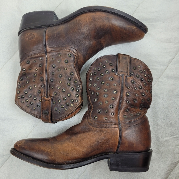 Harley Davidson western style short brown cowboy boots with studs detail 7.5 - Picture 7 of 12